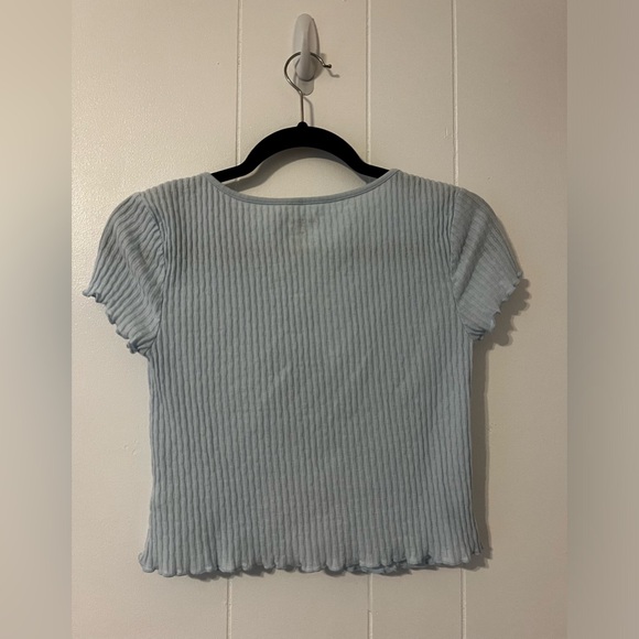 Coquette Y2K Blue V-Neck Ribbed Crop Top - Picture 4 of 4